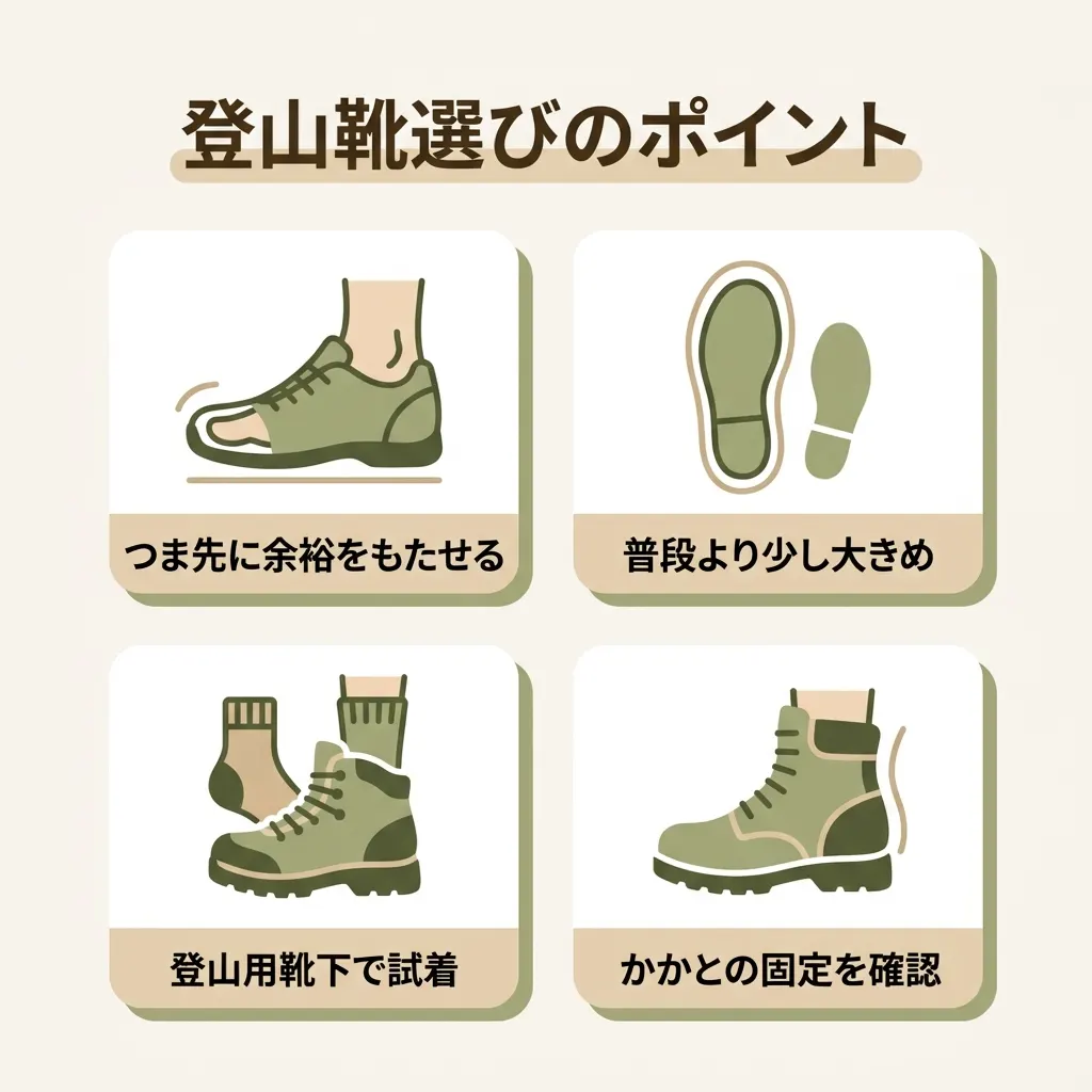 つま先の余裕や靴下ありの試着など初心者が押さえたい選び方のポイント