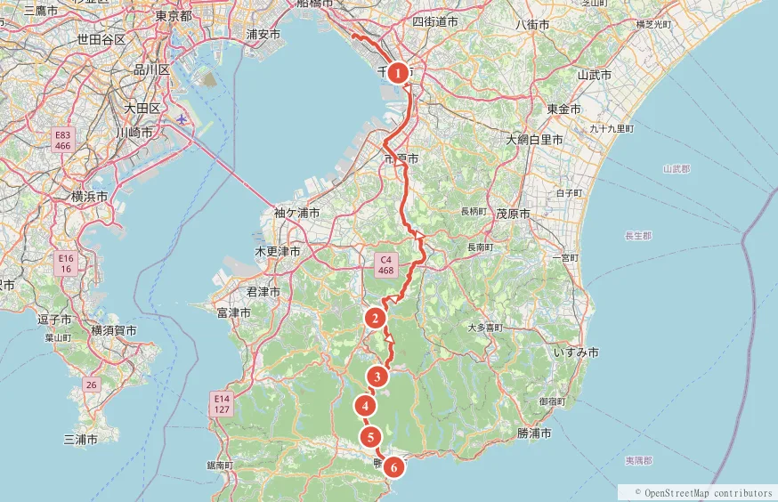 千葉縦断サイクリング 海浜幕張〜鴨川 約90kmのルート地図と主要スポット