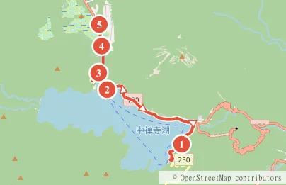 紅葉の中禅寺湖サイクリング 約21.5kmのルート地図（歌ヶ浜〜竜頭の滝〜戦場ヶ原）