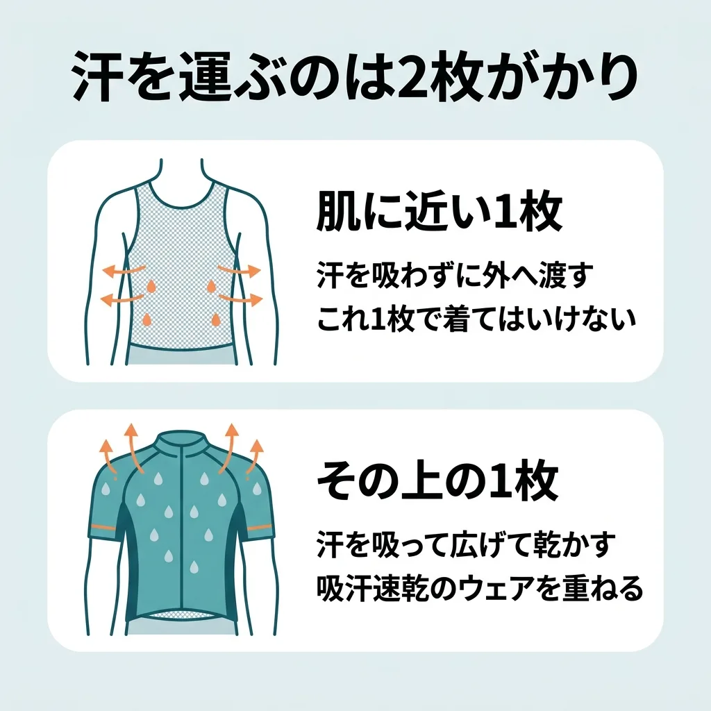 ドライレイヤーと吸汗速乾インナーの違い:2枚で1つの仕組み