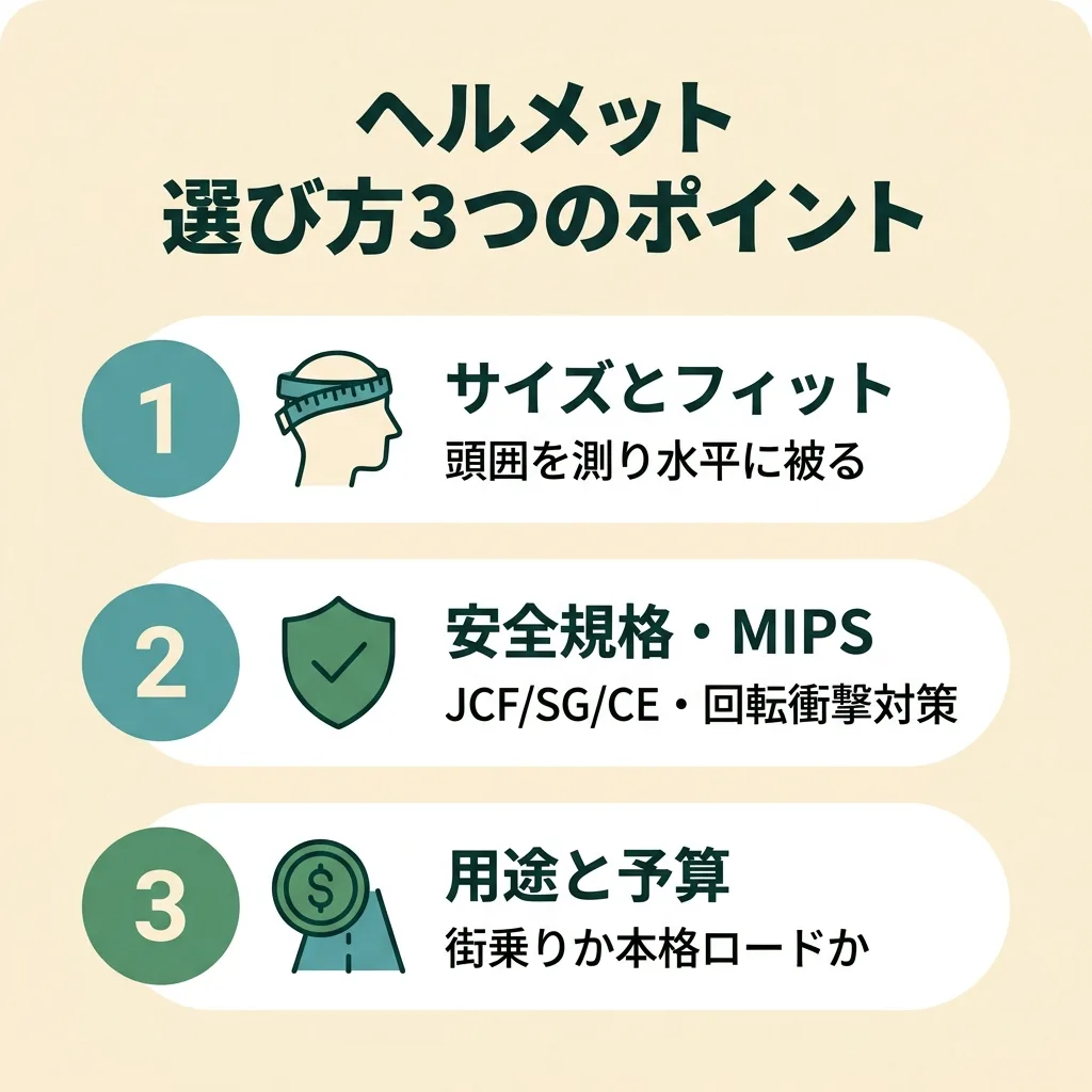 サイクリングヘルメットの選び方3ポイント:サイズとフィット・安全規格とMIPS・用途と予算