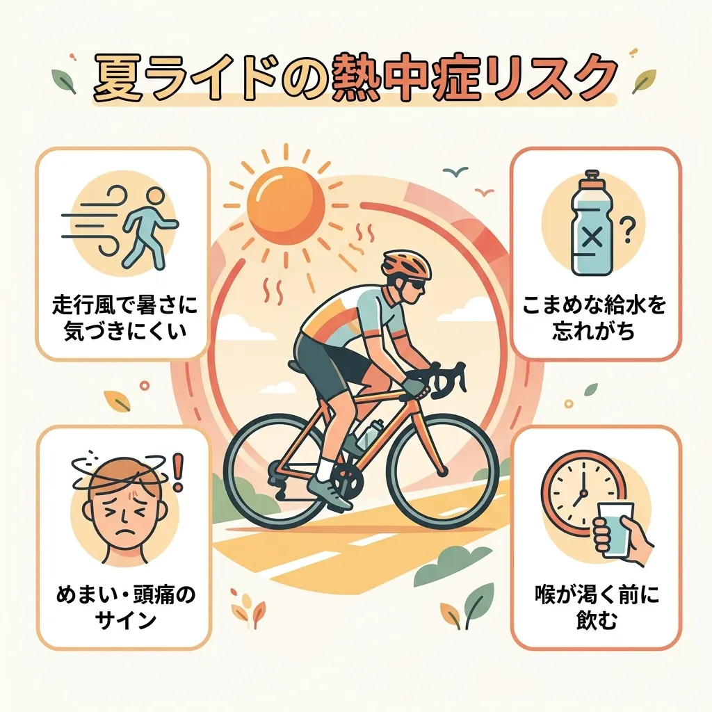 走行風で暑さに気づきにくい夏ライドの熱中症リスクを整理