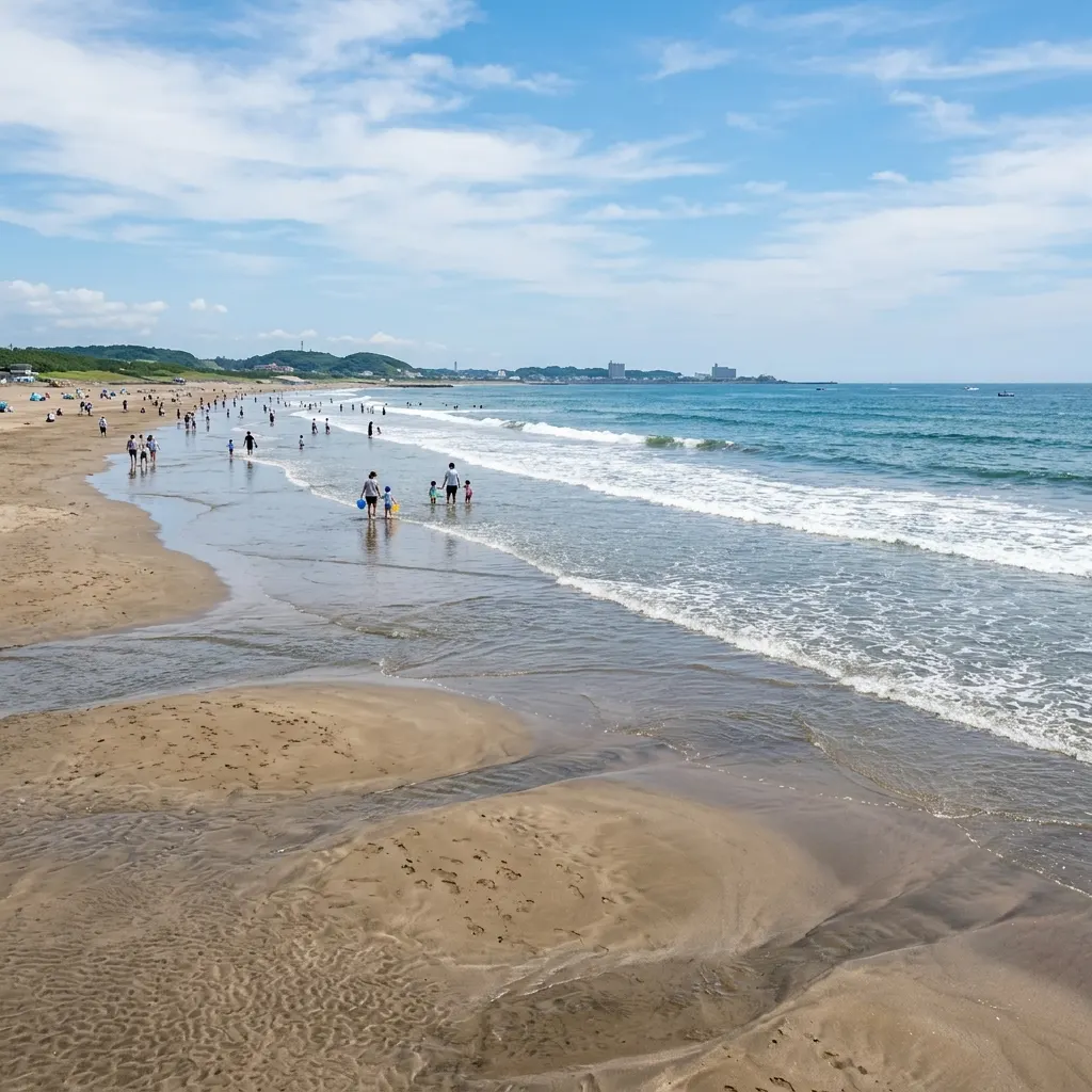 大洗サンビーチの遠浅な海岸