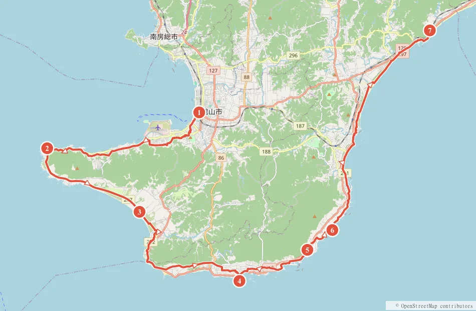 房総フラワーライン 館山〜和田浦 約55kmのルート地図と主要スポット