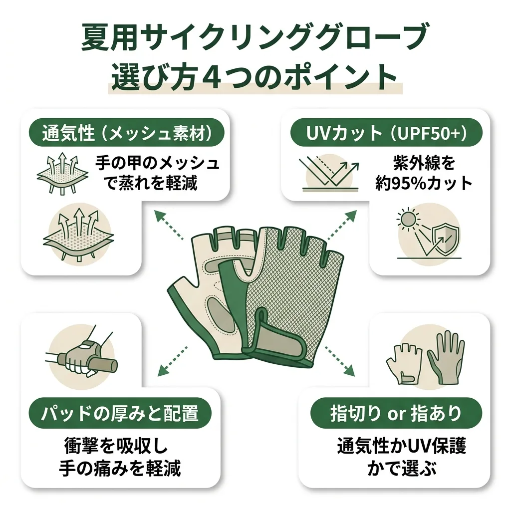 夏用サイクリンググローブ 選び方4つのポイント