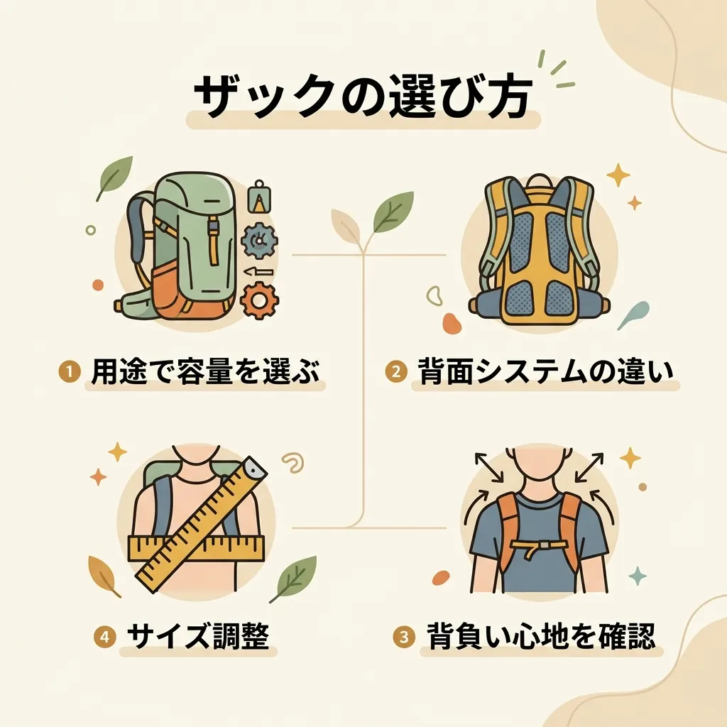 用途別の容量と背面システムから選ぶグレゴリーザックの選び方