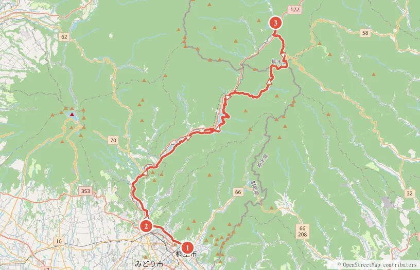 わたらせ渓谷鐵道（桐生〜間藤） サイクリングルート地図