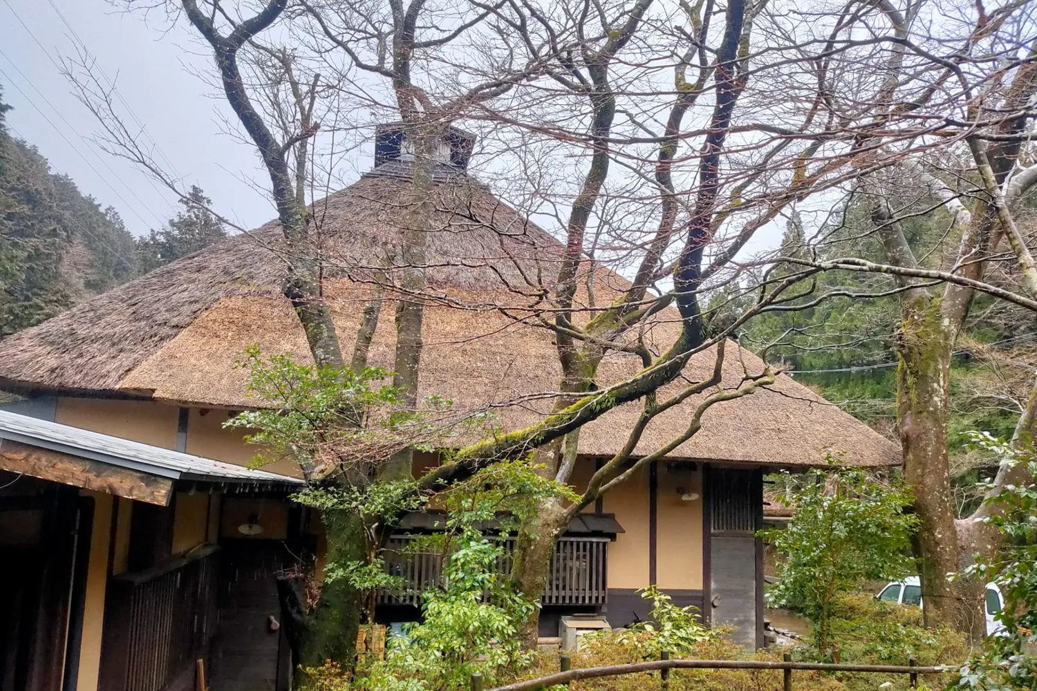 箱根旧街道 甘酒茶屋の茅葺き建物