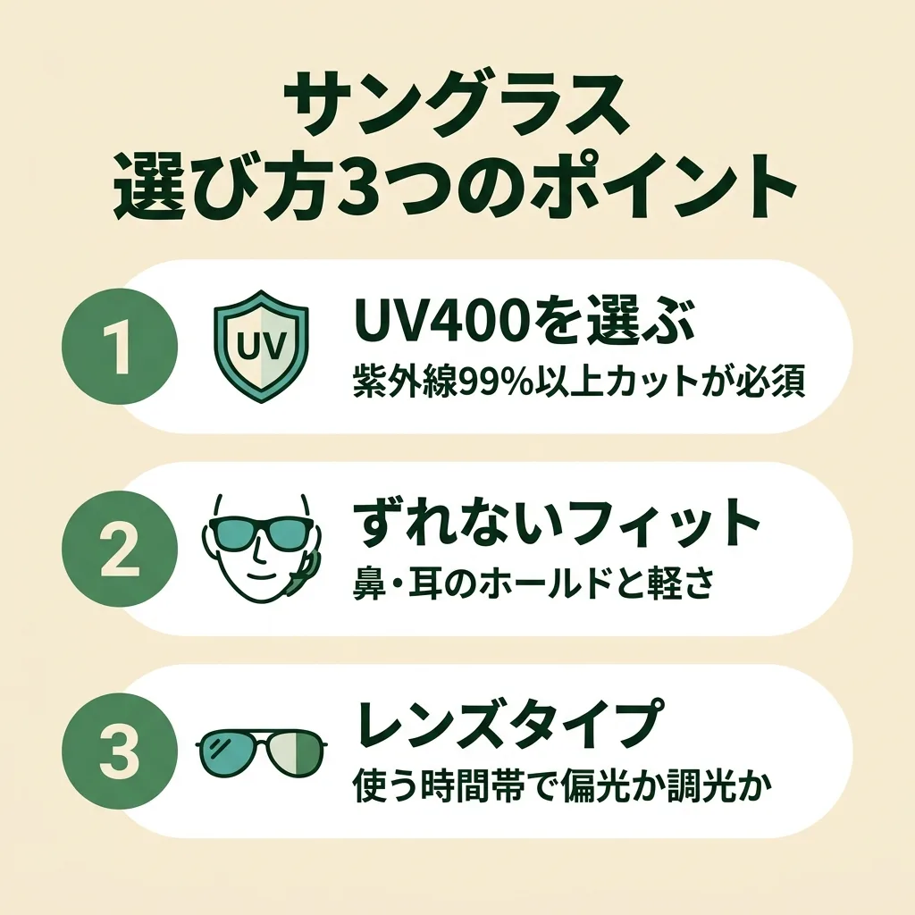 サイクリングサングラスの選び方3ポイント:UV400・ずれないフィット・レンズタイプ