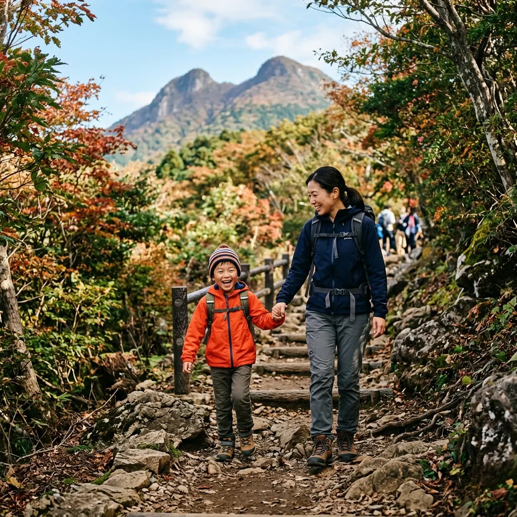 親子で楽しむ筑波山登山の様子