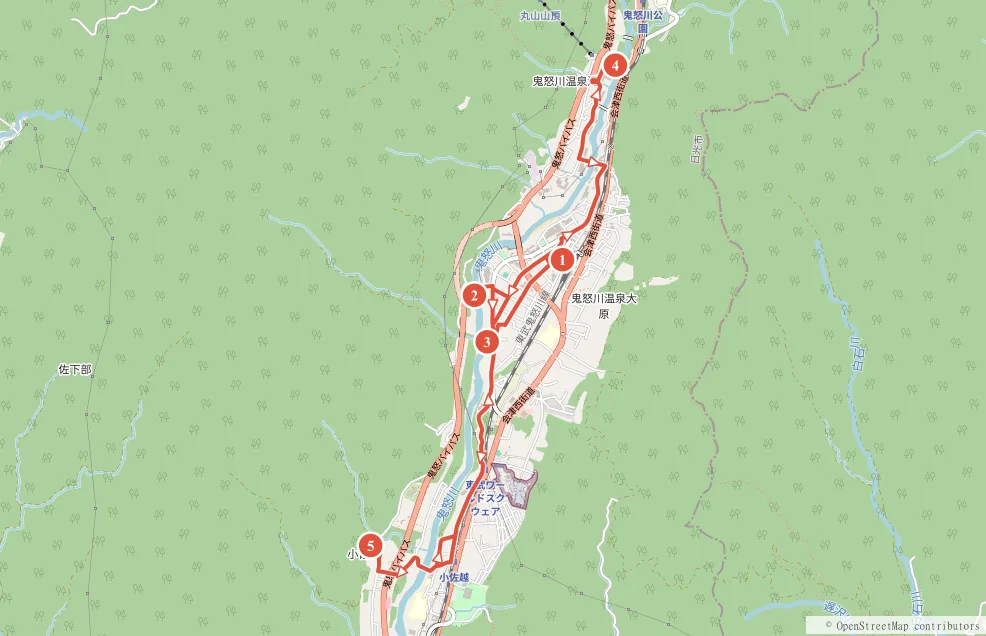 鬼怒川温泉サイクリング 約14kmのルート地図と主要スポット