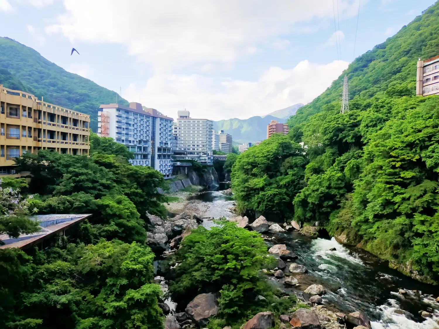 鬼怒川温泉街と渓谷