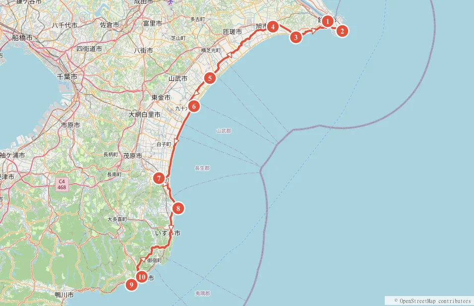 九十九里制覇 銚子〜勝浦 約135kmのルート地図と主要スポット