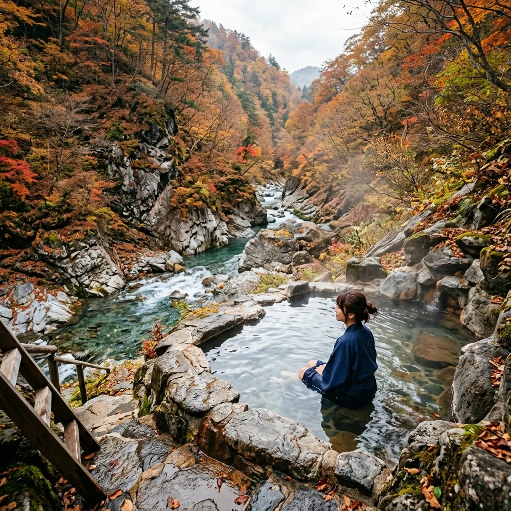 晩秋の渓谷温泉