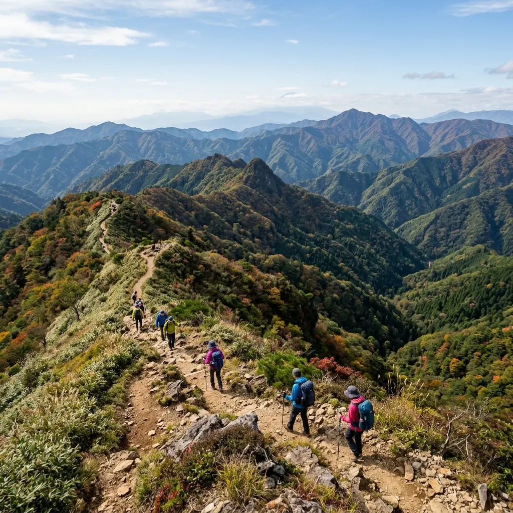 御前山の尾根道と奥多摩の山々