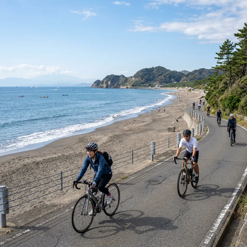 三浦海岸の海岸線サイクリング風景
