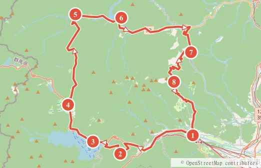 奥日光一周 約98kmのルート地図と主要スポット（時計回り）