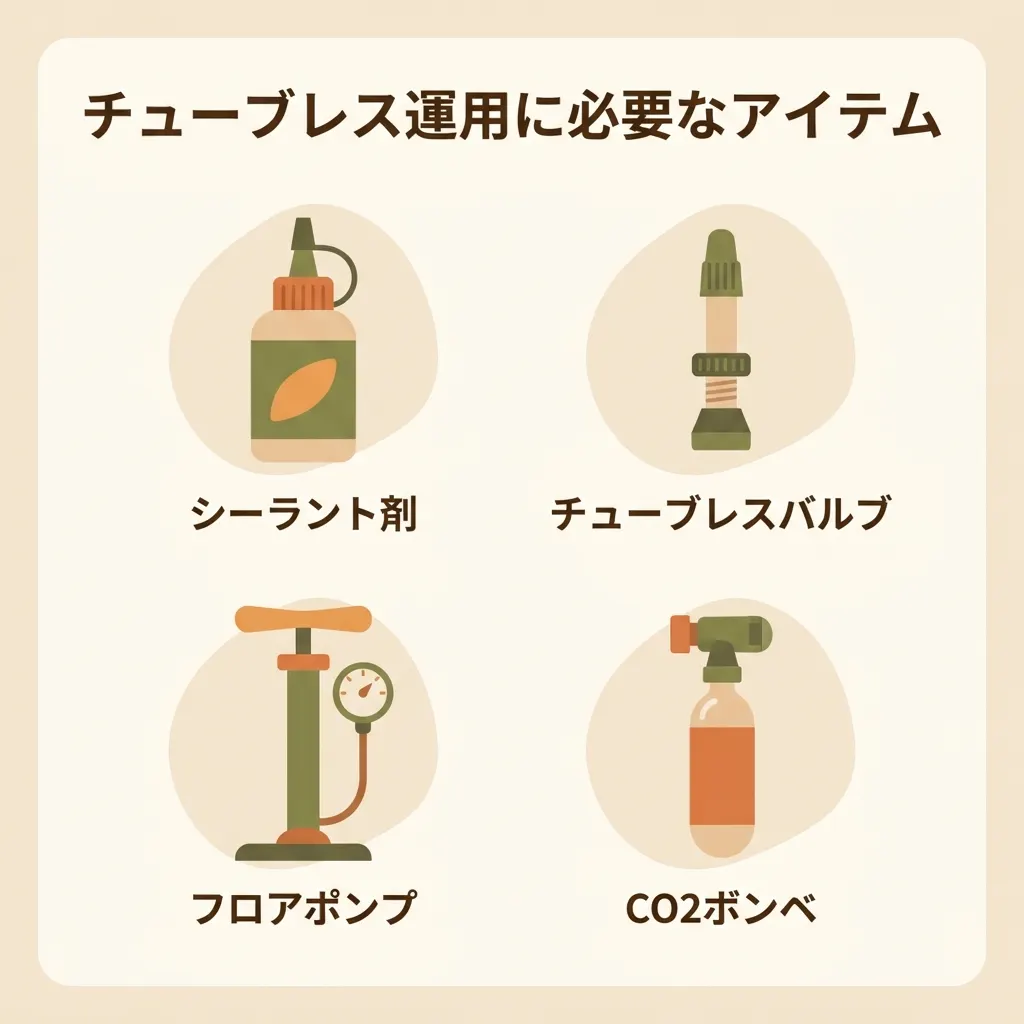 チューブレスタイヤを快適に使うために揃えたい基本アイテムを整理
