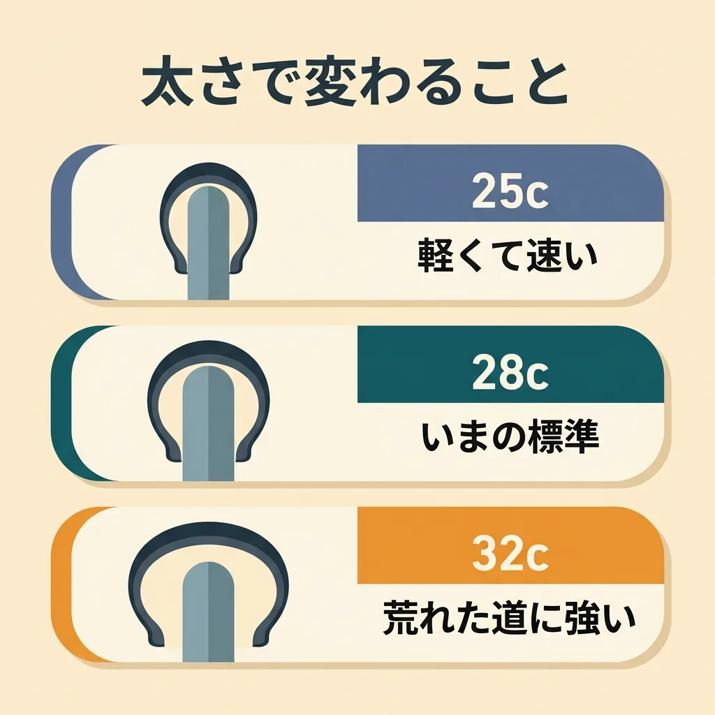 25c・28c・32cのタイヤ幅の違いと、それぞれ向いている走り方