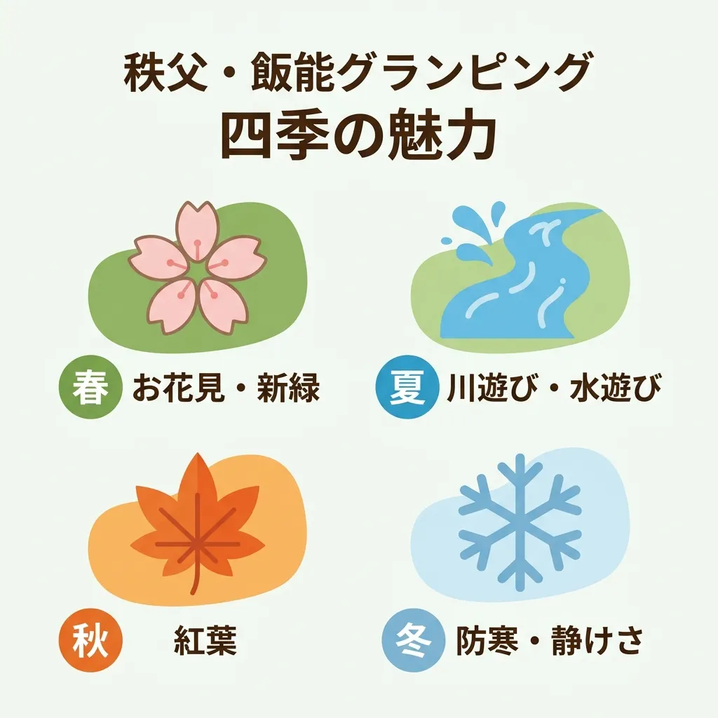 春の桜、夏の川遊び、秋の紅葉、冬の静けさ。秩父・飯能グランピングの四季の楽しみを整理