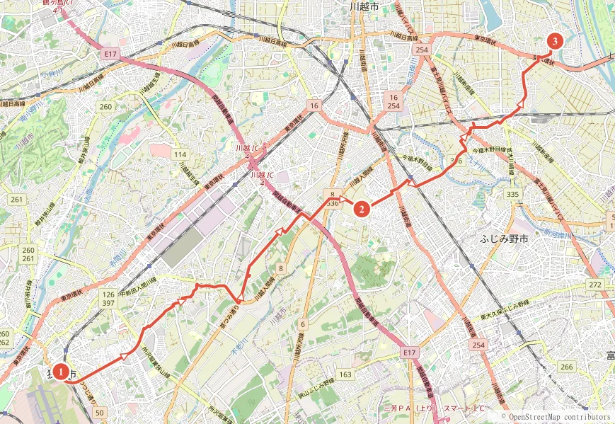 入間川CR（狭山〜川越） サイクリングルート地図