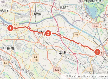 利根川CR（埼玉：行田〜羽生〜久喜） サイクリングルート地図