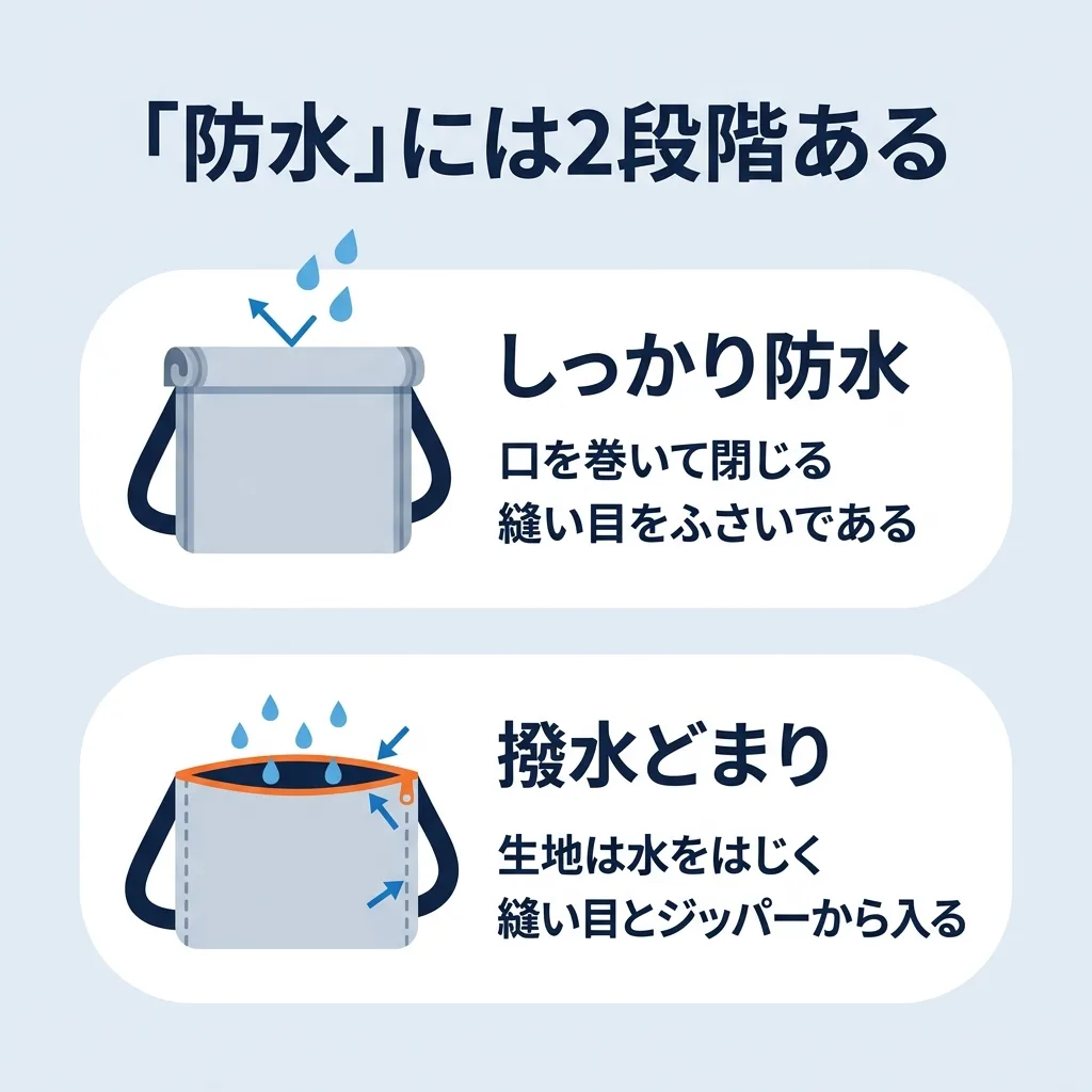 サコッシュの防水は2段階:しっかり防水と撥水どまりの違い