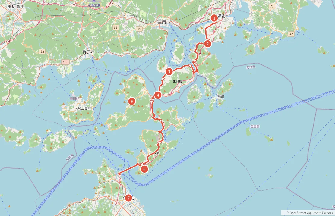 しまなみ海道サイクリング 今治〜尾道 約70kmのルート地図と見どころ7スポット