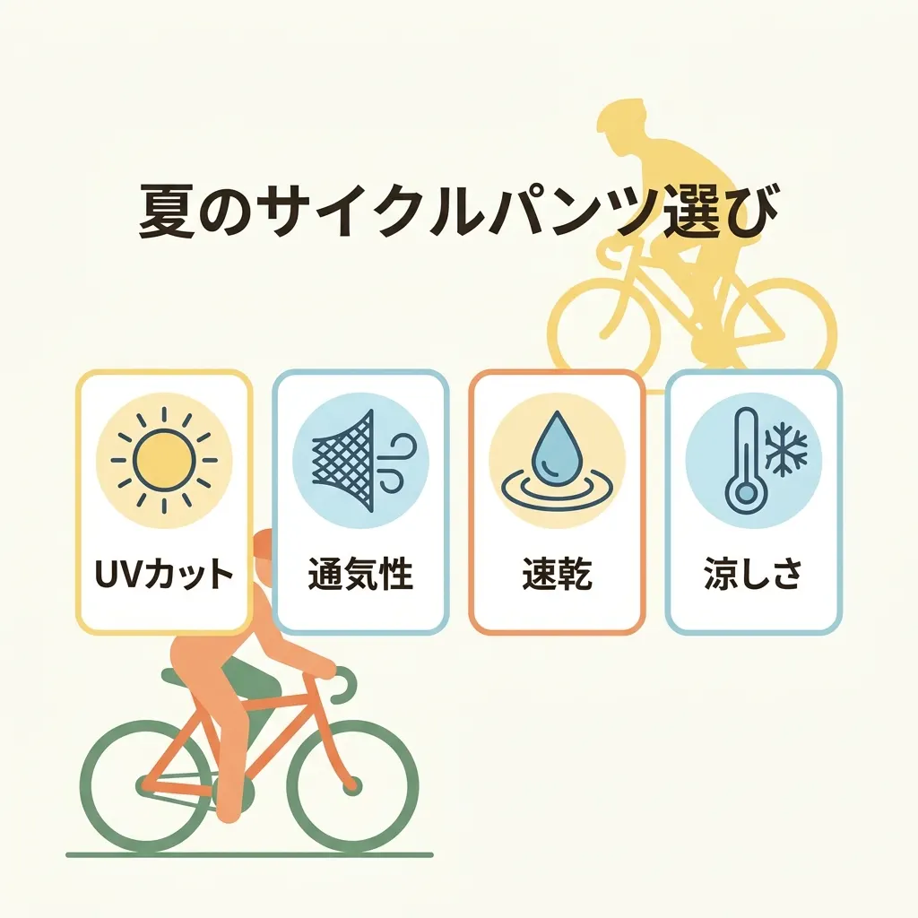 UVカット・通気性・速乾・涼しさ。夏のサイクルパンツ選びの4つのポイントを整理