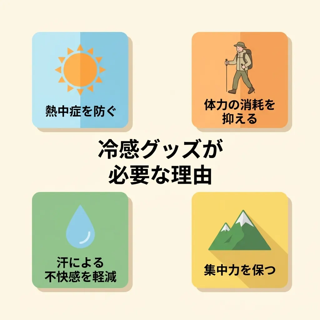 夏山で冷感グッズが必要な理由を、熱中症予防や体力温存など4つの視点で整理