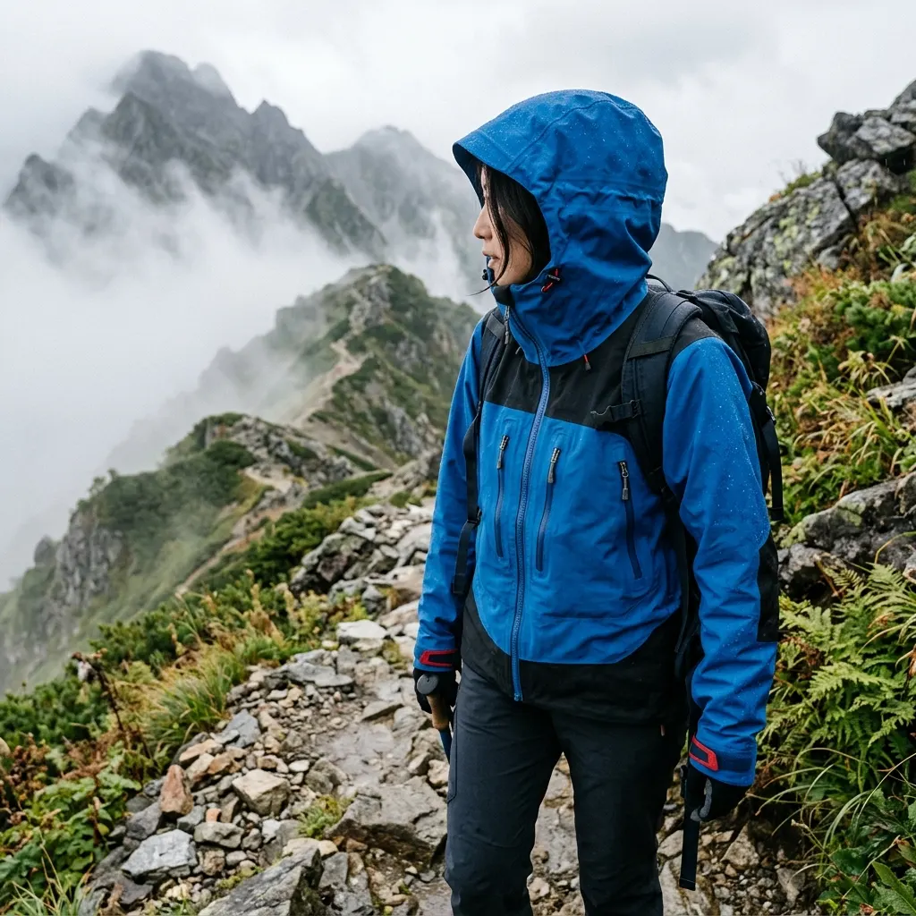 登山用レインウェアの実物写真