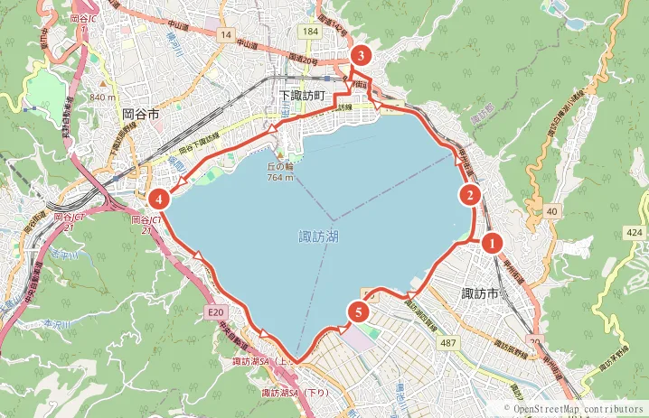 スワイチ（諏訪湖一周）約16kmのルート地図と主要スポット