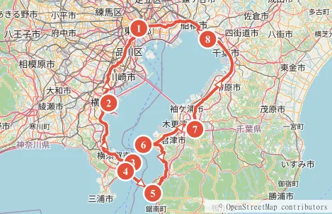 ワンイチ（東京湾一周）約200kmのルート地図と主要スポット