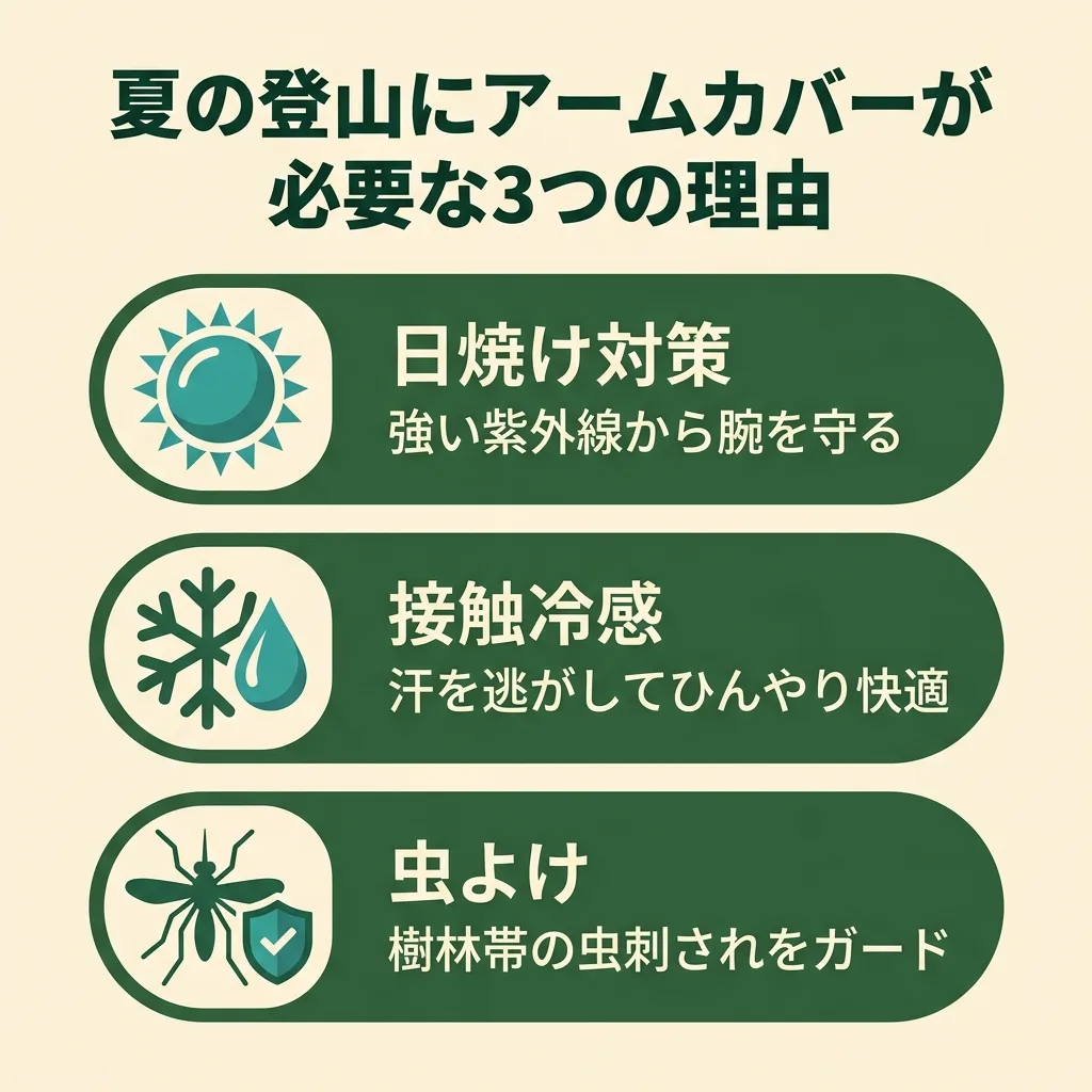 夏の登山にアームカバーが必要な3つの理由：日焼け対策・接触冷感・虫よけ