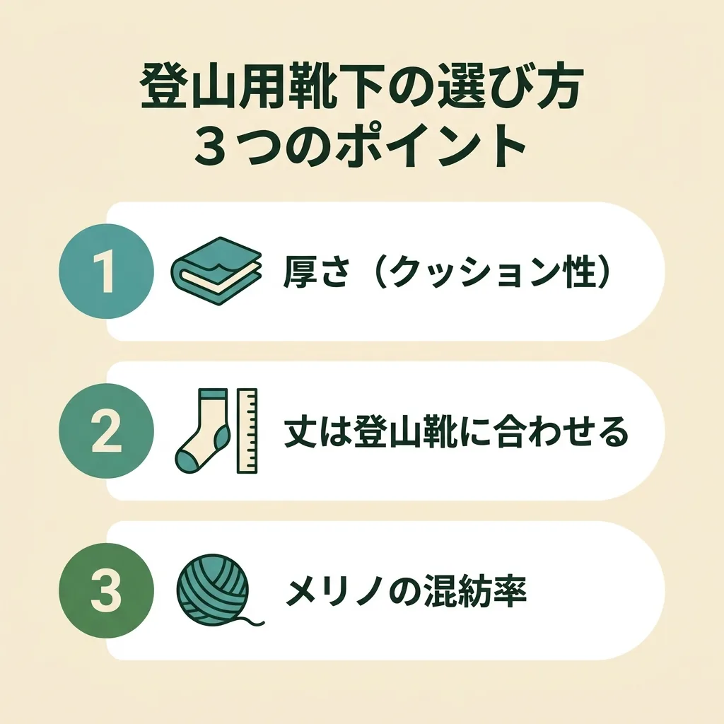 登山用靴下の選び方3つのポイント:厚さ・丈・メリノの混紡率