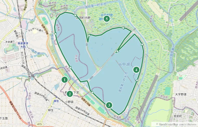 谷中湖 周回サイクリングのルート地図と主要スポット