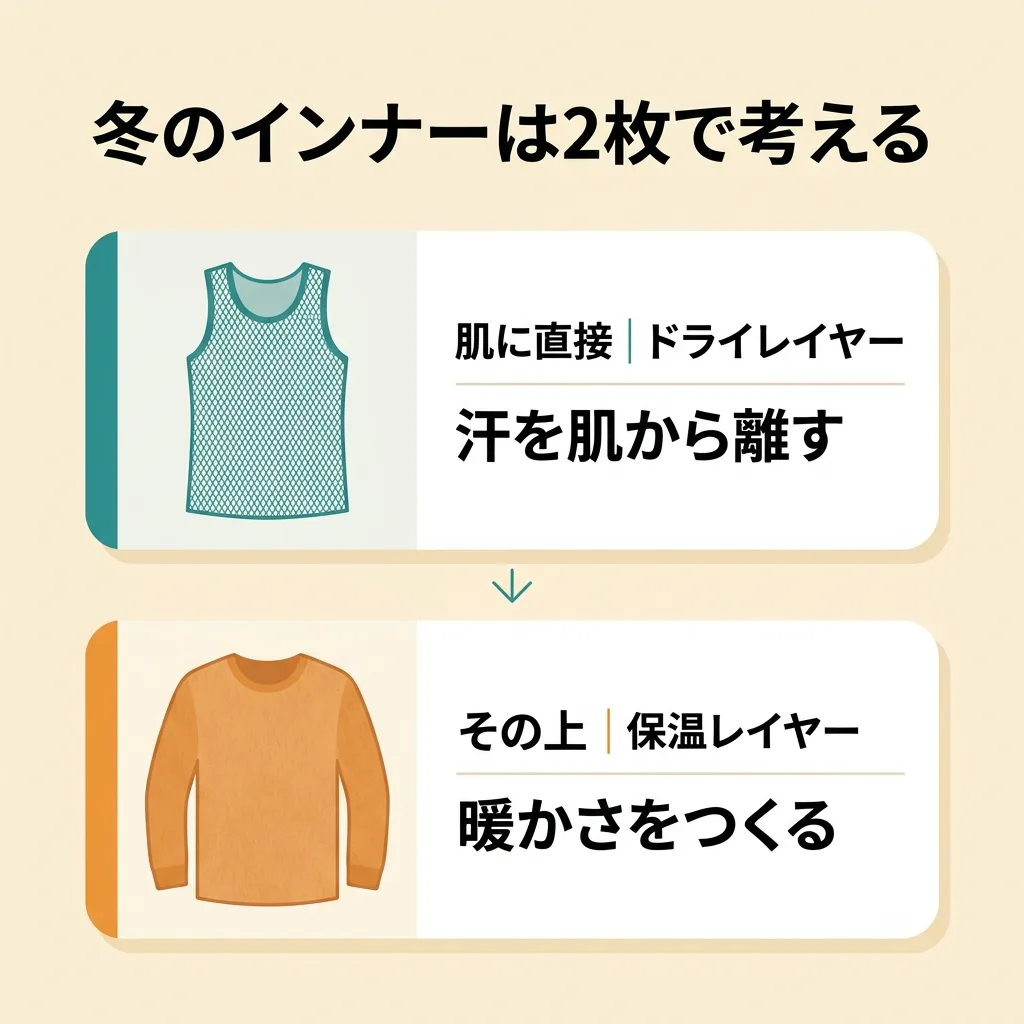 冬のインナーは2枚で考える:肌側のドライレイヤーと、その上の保温レイヤー